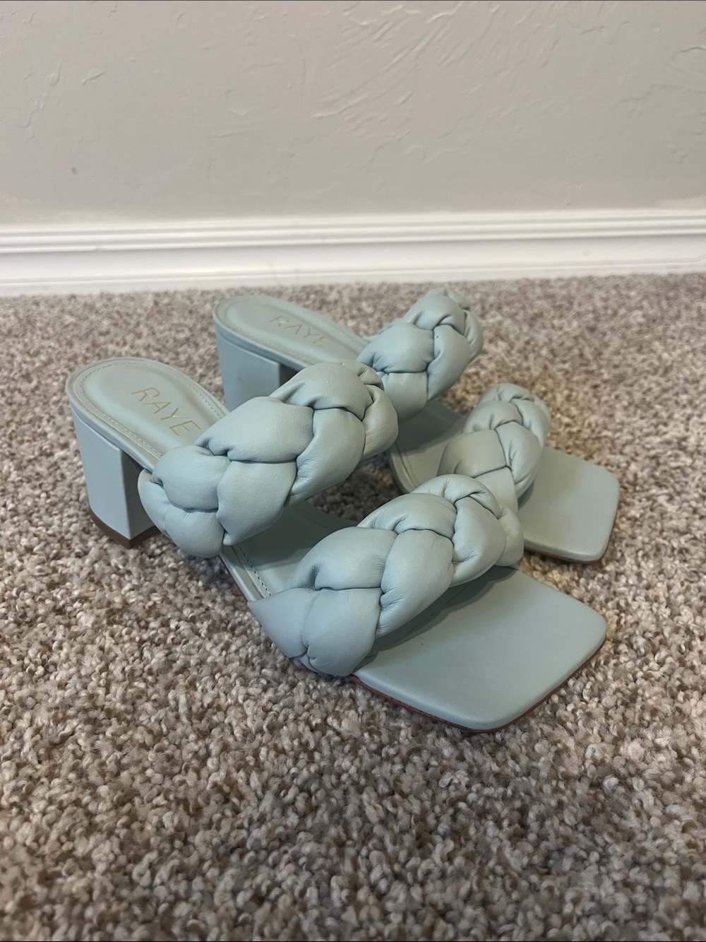 RAYE Pastel Blue Braided Double-Strap Block Heel Sandals